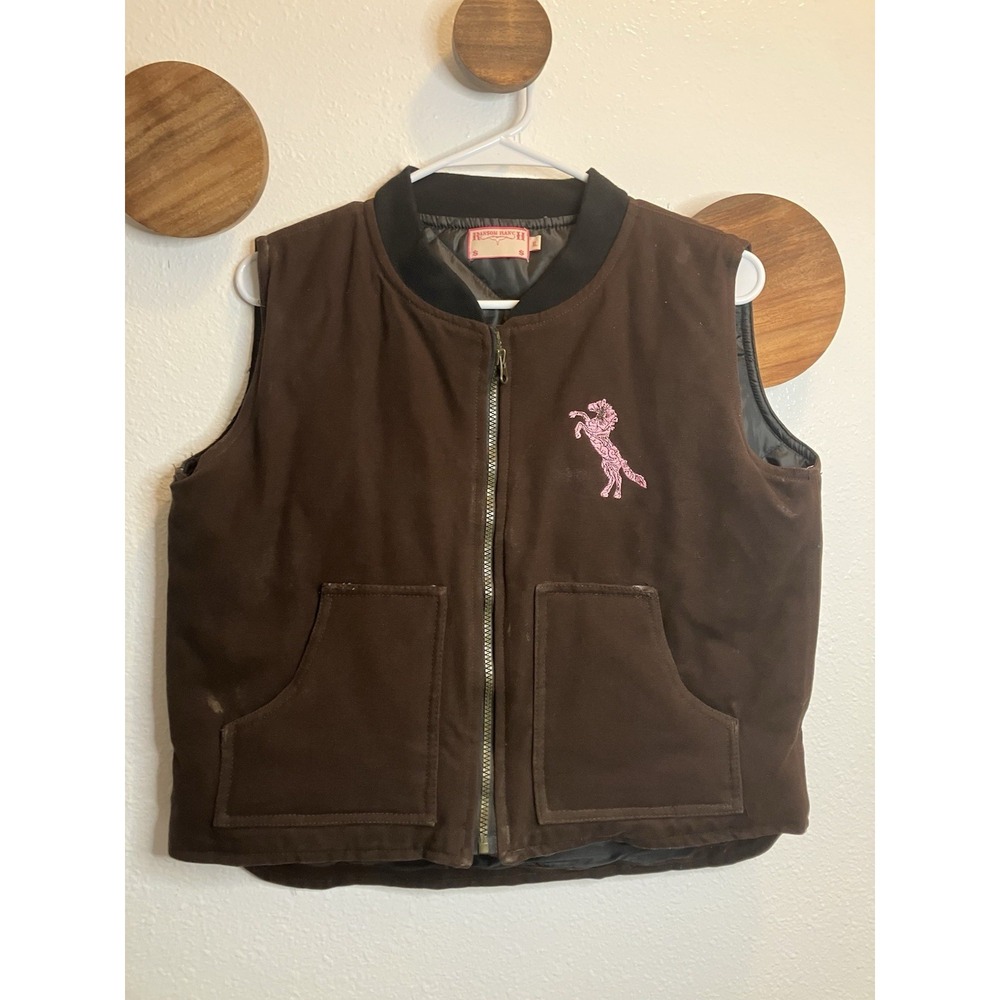 Ransom Ranch Cowgirl Quilted Canvas Vest Womens Size XL Brown‎ Pink Embellished